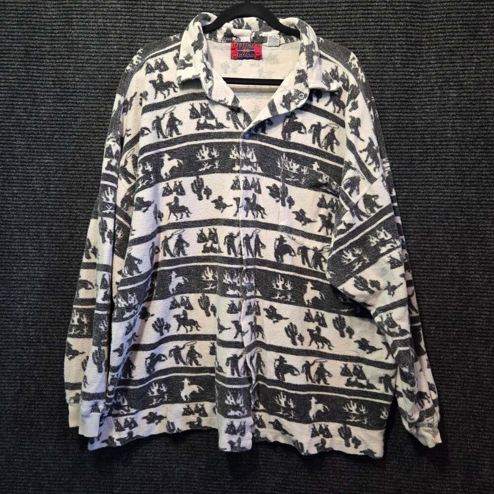 Vintage 90s Permit Platinum Western Fleece Jacket Shirt Mens XL Cowboy Cactus